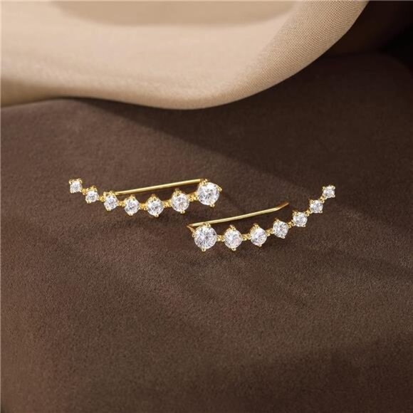 925 Sterling Silver 7 Crystals Cuff Earrings Climber for Women Crawler Earrings - Picture 4 of 7